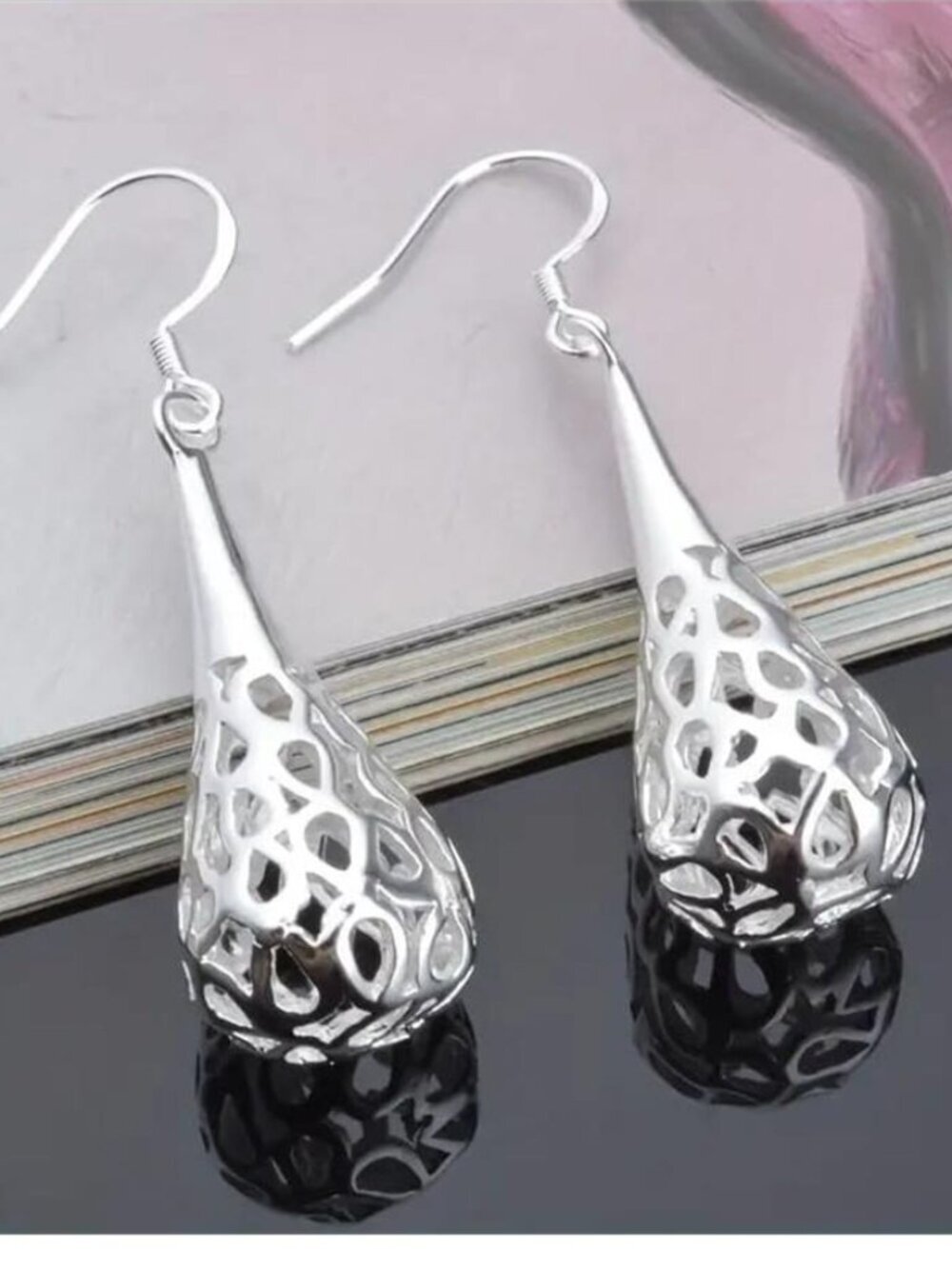 Minimalist Silver Tone Hollow Drop Earrings
